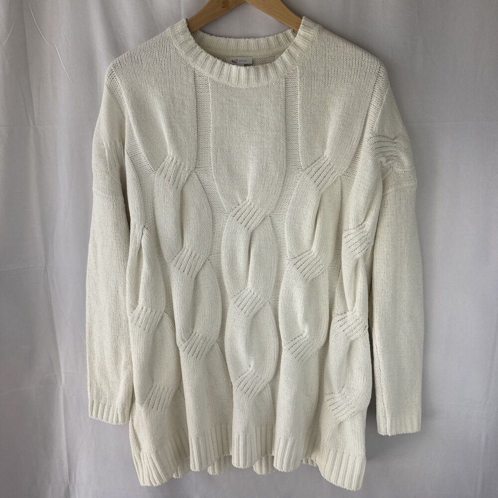J Jill Sweater Women’s Size S Tall Cable Knit Oversized Cream Cozy Soft Chenille